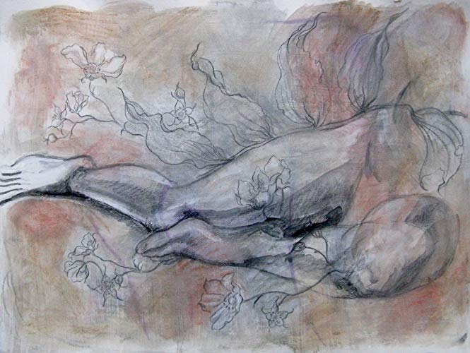 665x500 Mixed Media Drawing, Botanical And Figure Kathleen - Mixed Media Sketch