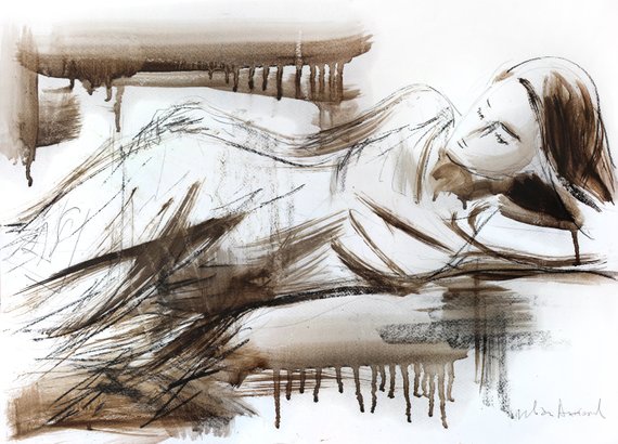 570x410 Charcoal Sketch Original Woman Drawing Mixed Media Graphic Etsy - Mixed Media Sketch