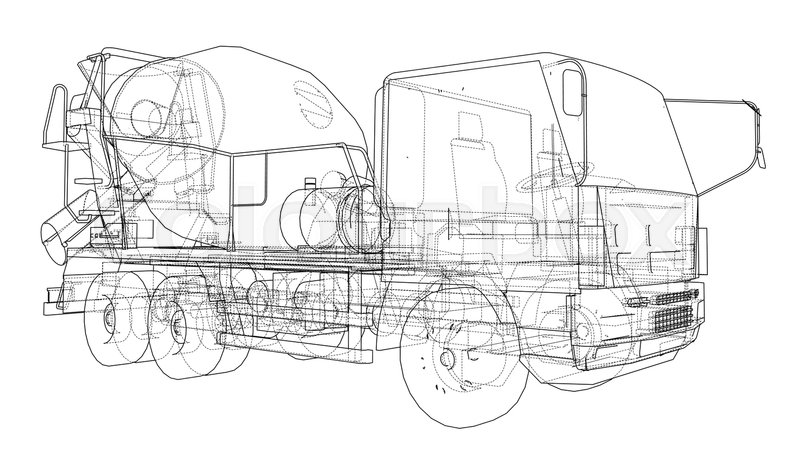 800x456 Truck Mixer Sketch. Vector Rendering Of 3d. The Layers Of Visible - Mixer Sketch