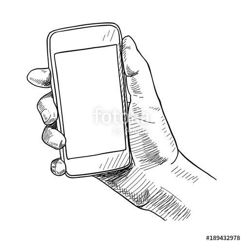 500x500 Hand Holding Mobile Phone, Sketch Vector Illustration Stock Image - Mobile Sketch