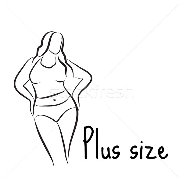 600x598 Plus Size Model Woman Sketch. Hand Drawing Style. Fashion Logo - Model Body Sketch