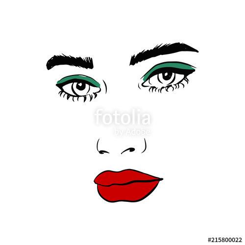 500x500 Fashion Woman With Red Lips Sketch. Fashion Face Woman Portrait - Model Face Sketch