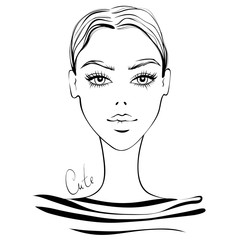 240x240 Vector Beautiful Girl Portrait In Sketch Style. Young Fashion - Model Face Sketch