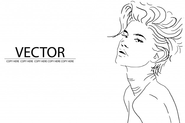 626x417 Vector Pencil Sketch Design Model Face Shot Vector Premium Download - Model Face Sketch