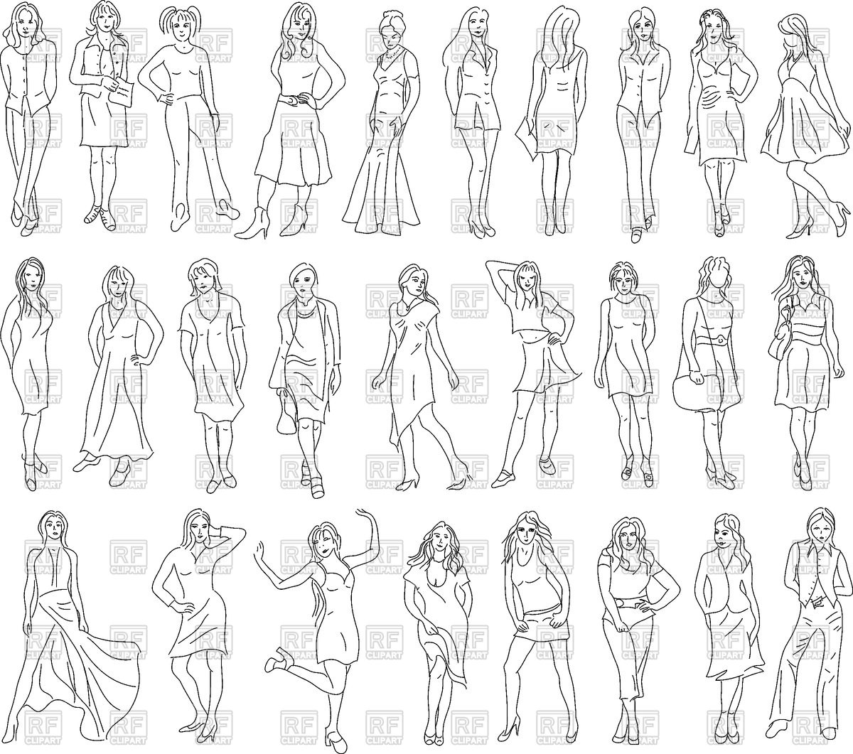 1200x1061 Set Of Women Sketches, Model Pose Vector Image Vector Artwork Of - Model Pose Sketch