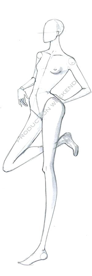 300x899 Fashion Sketch Template Tank Top With Strings Collar Stock Design - Model Sketch Template