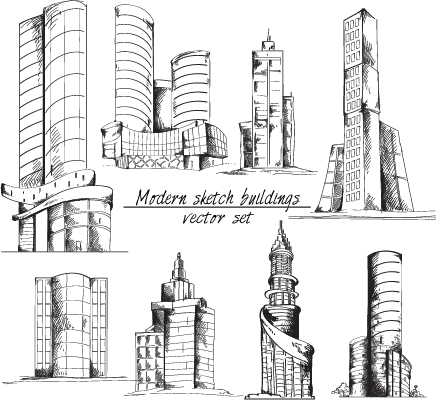 436x400 Modern Sketch Buildings Vector Free Download - Modern Building Sketch