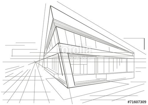500x354 Architectural Sketch Modern Corner Building On Gray Background - Modern Building Sketch