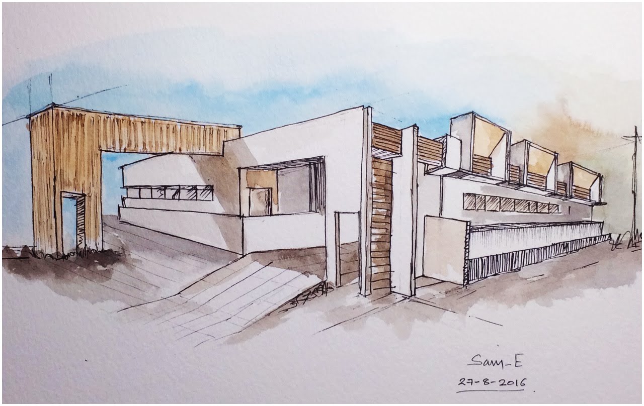 1280x808 Architecture Modern Building Design (Freehand Drawing - Modern Building Sketch