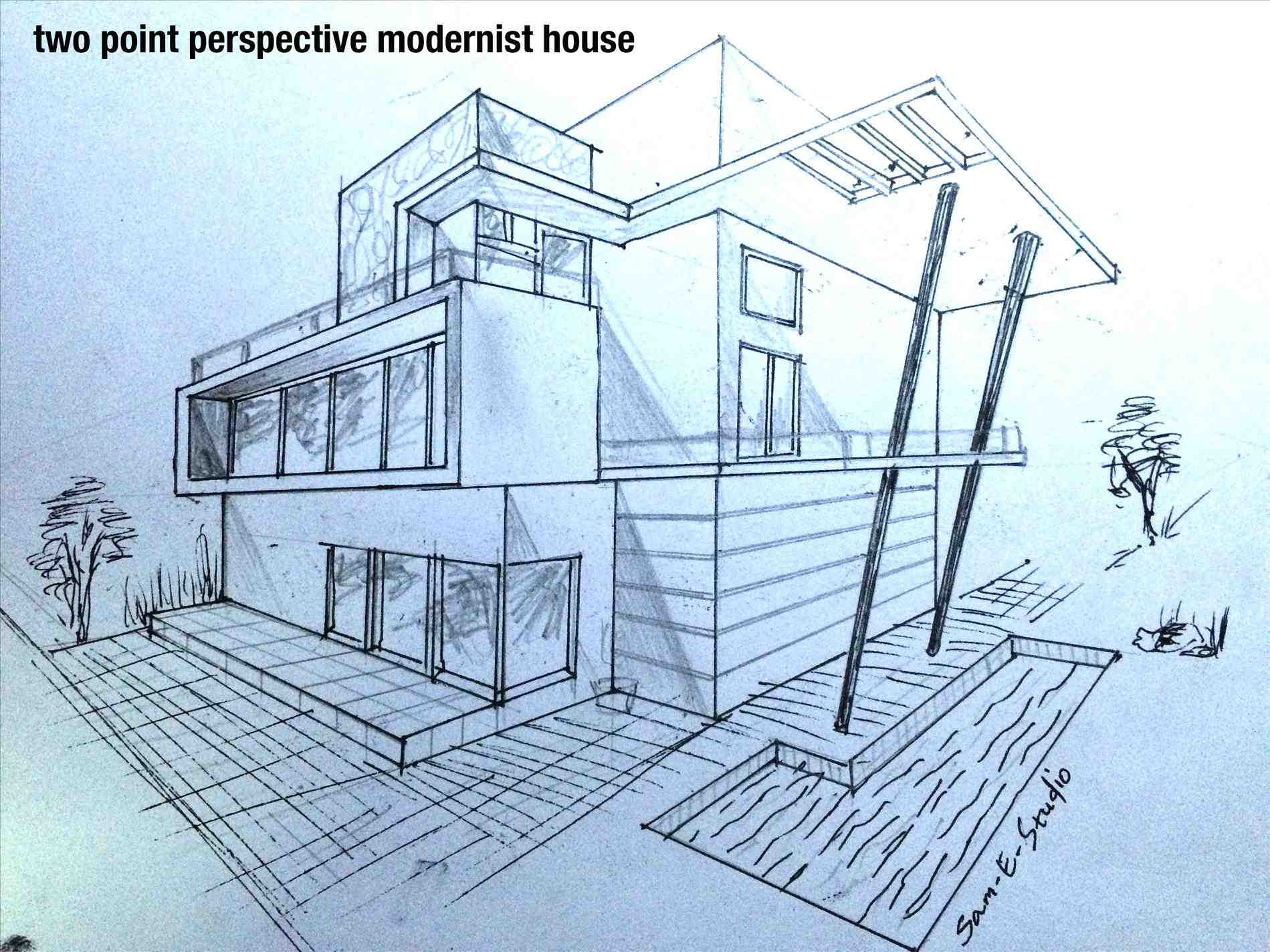 Unique Dream House Drawing Sketch Modern with simple drawing