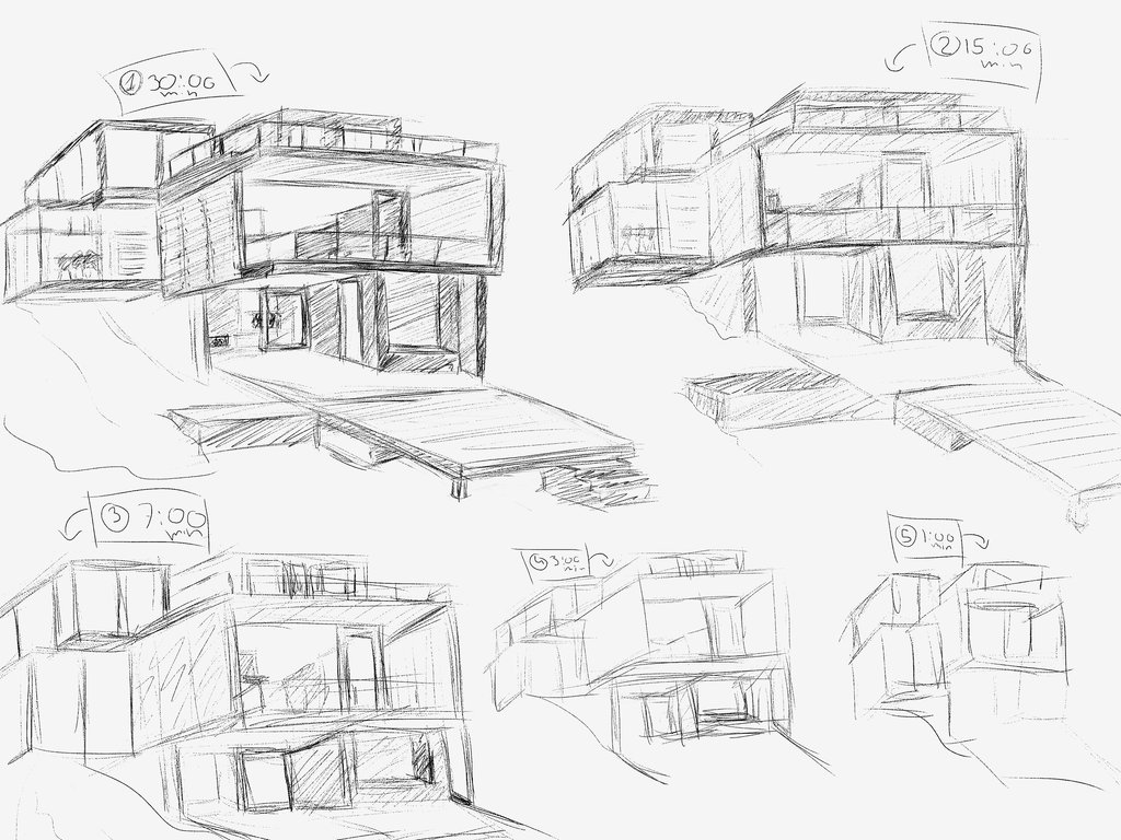 1024x768 Modern House Timed Sketches By Applepieog - Modern House Sketch