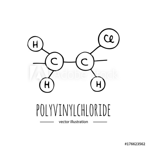500x500 Hand Drawn Doodle Polyvinylchloride Chemical Formula Icon. Vector - Molecule Sketch