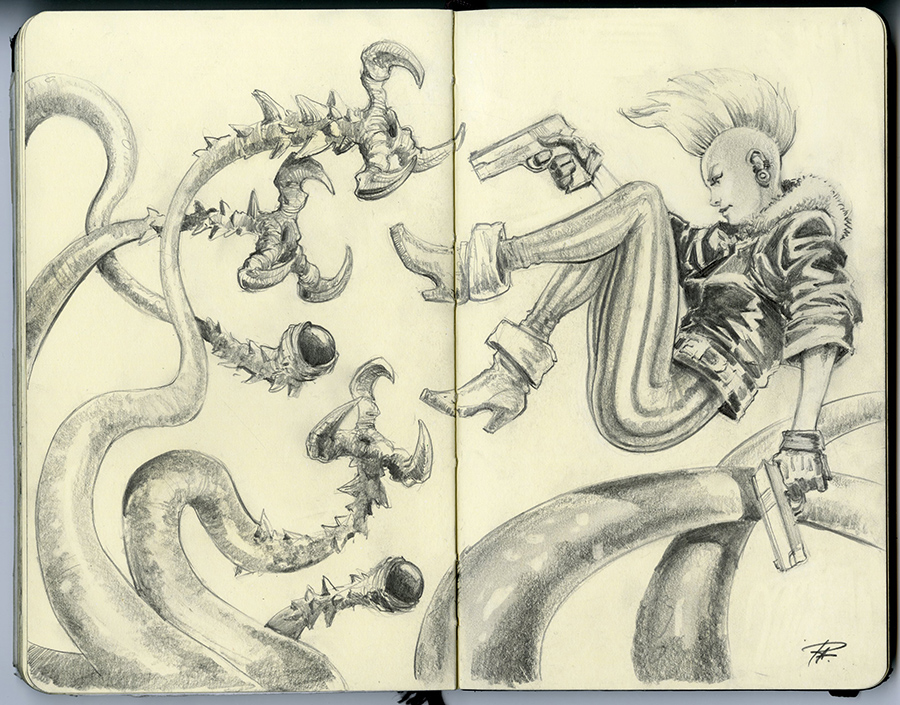900x705 Moleskine Sketches Monster In The City - Moleskine Sketch