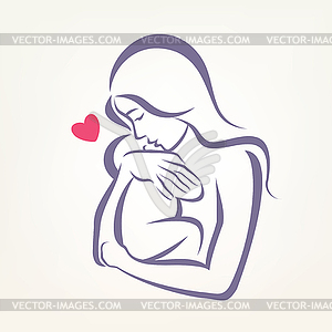 300x300 Mom And Baby Stylized Symbol, Outlined Sketch - Mom And Baby Sketch