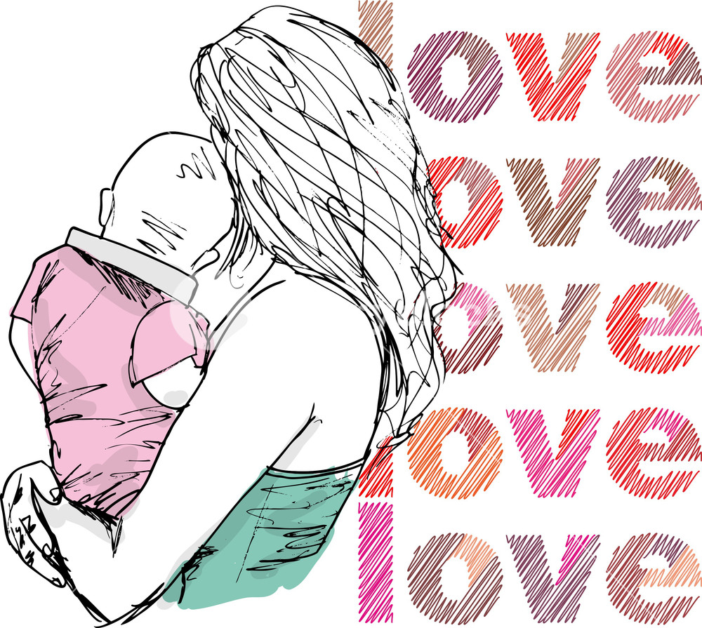 1000x895 Sketch Of Mom And Baby Royalty Free Stock Image - Mom And Baby Sketch