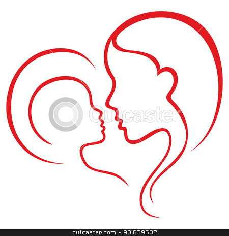 450x464 Motherhood Love Stock Vector - Mom And Child Sketch