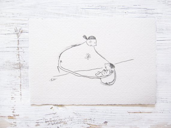 570x428 Pencil Drawing Mother And Child Illustration Mother Child Etsy - Mom And Child Sketch