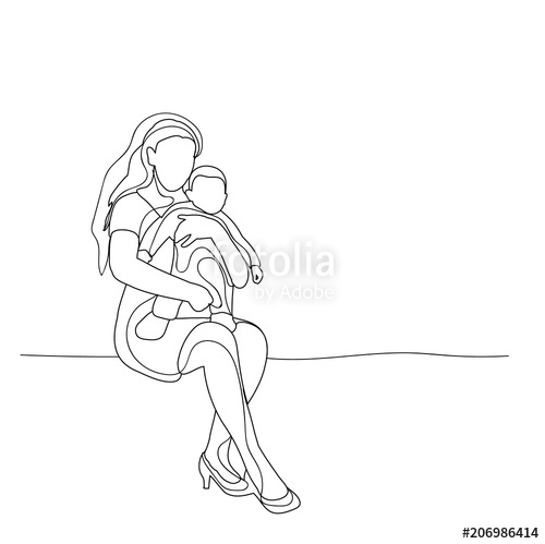 500x499 Vector, On White Background, Isolated, Sketch Mom And Child Stock - Mom And Child Sketch