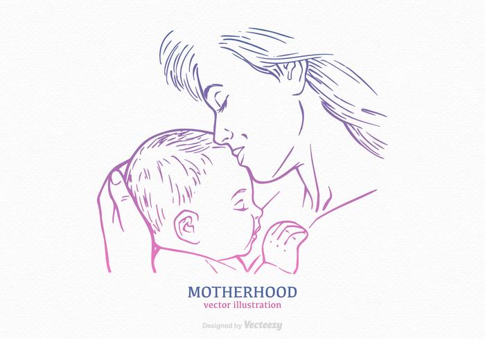 700x490 Mom And Child Vector Drawn Silhouette - Mom And Child Sketch