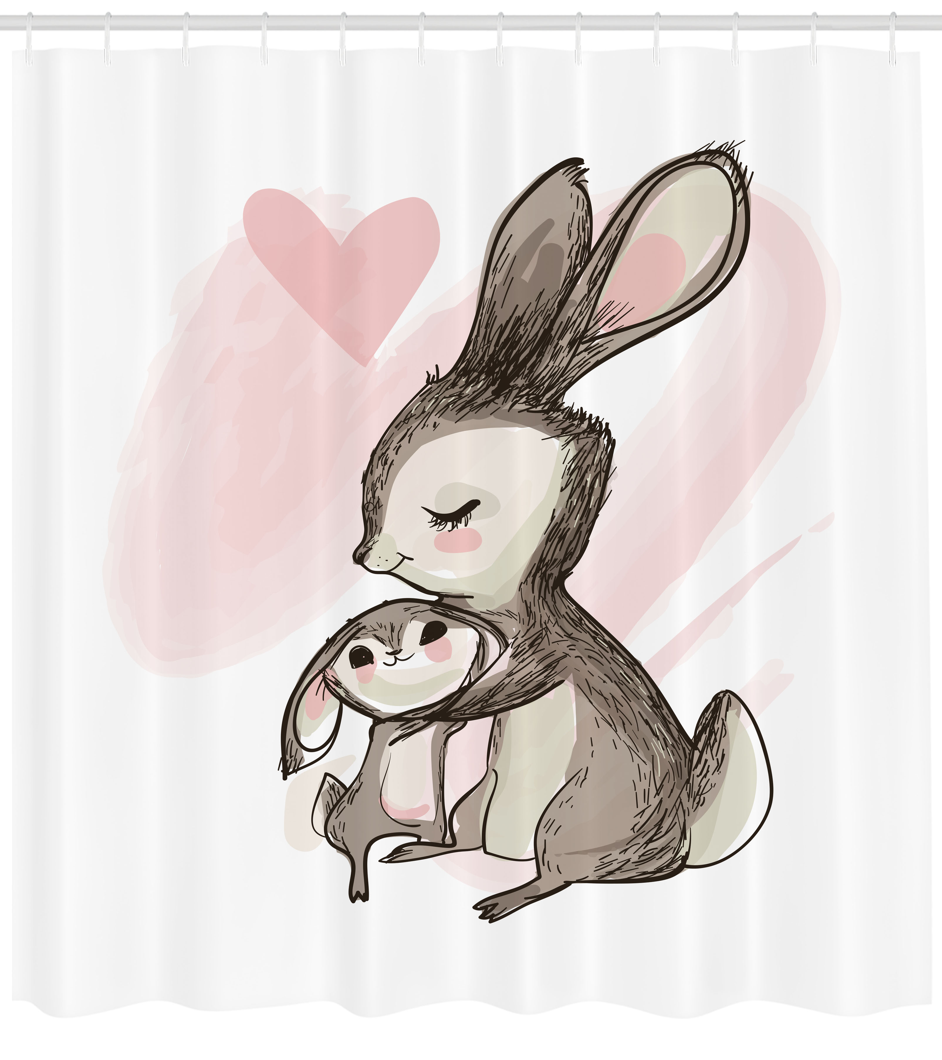 3211x3612 Kids Shower Curtain, Sketch Artwork Of A Young Bunny With His Mom - Mom Sketch