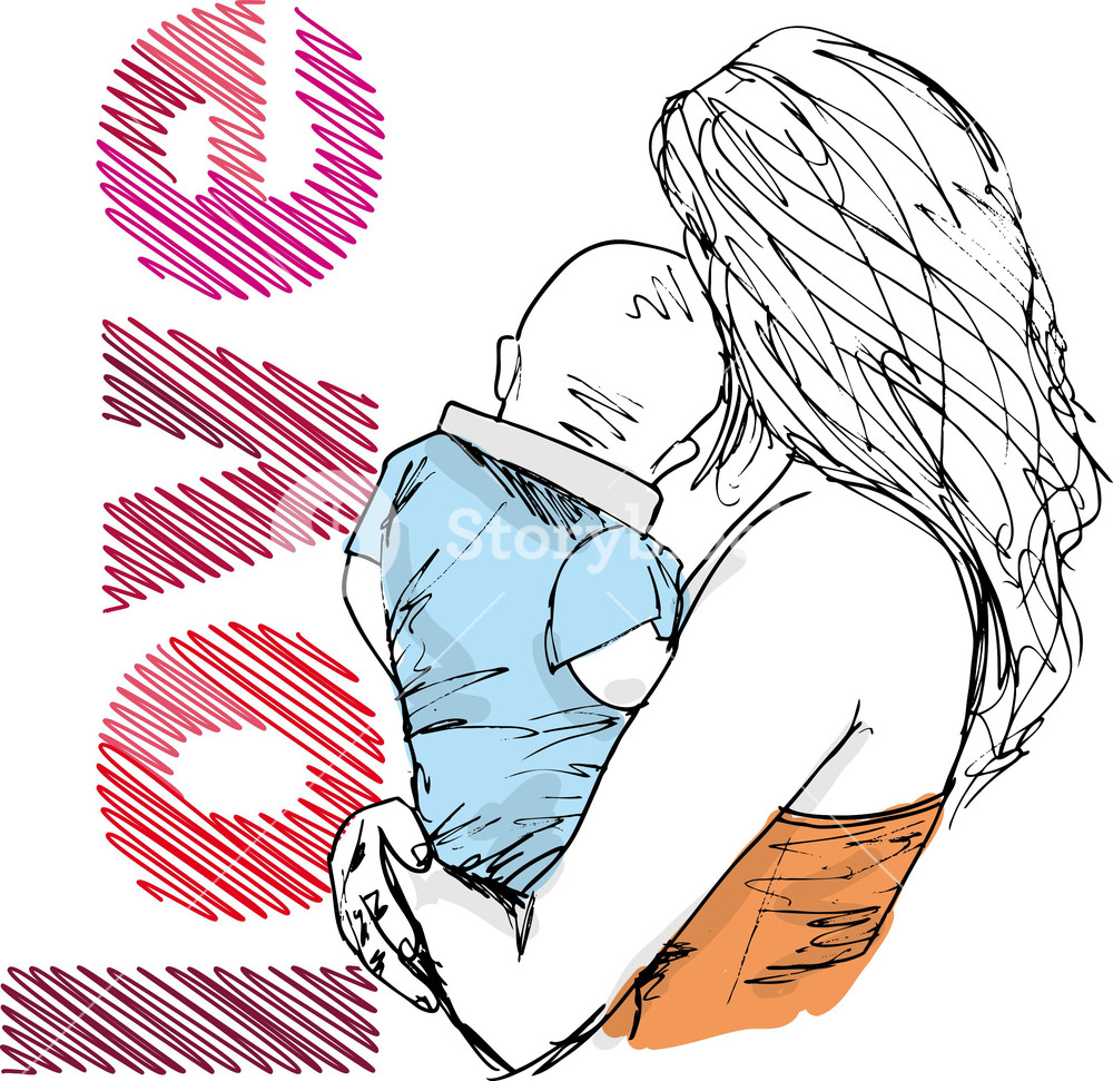 1000x971 Sketch Of Mom And Baby Royalty Free Stock Image - Mom Sketch