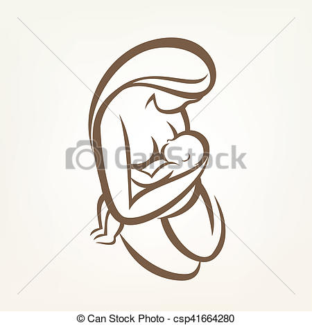 450x470 Mom And Baby Stylized Vector Symbol, Outlined Sketch. - Mom Sketch Images