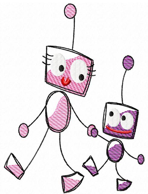489x640 Robot Sketch Mom And Child Embroidery Design Jazzy Zebra Designs - Mom Sketch Images