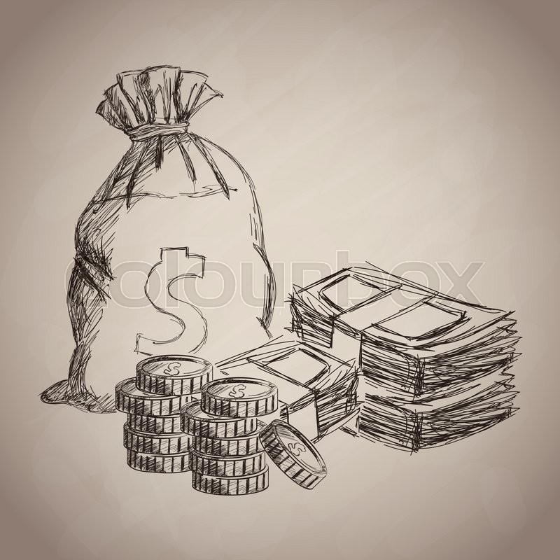 800x800 Money Bag Coins Bills Financial Icon. Isolated And Sketch - Money Bag Sketch