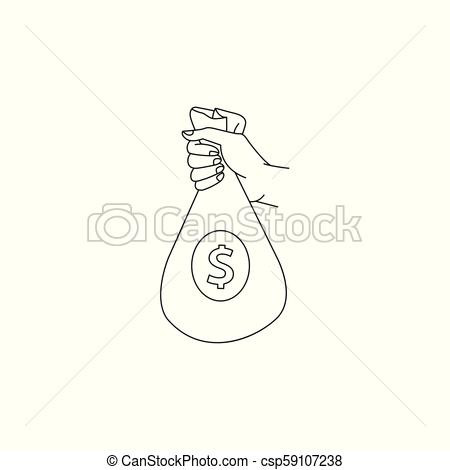 450x470 Vector Sketch Man Hand Holding Money Bag. Sketch Man Hand Holding - Money Bag Sketch
