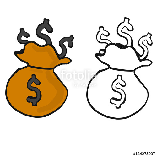 500x500 Abstract Hand Draw Doodle Sketch And Brown Color Paint Money Bag - Money Bag Sketch