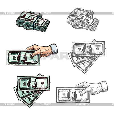 400x400 Dollars And Hand With Money Sketch Icons Stock Vector Graphics - Money Sketch
