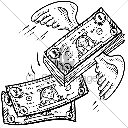 500x500 Money Flies Away Sketch Gl Stock Images - Money Sketch