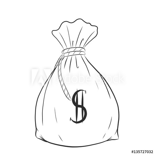 500x500 Money Bag Vector On White Background.money Bag Sketch By Hand - Money Sketch