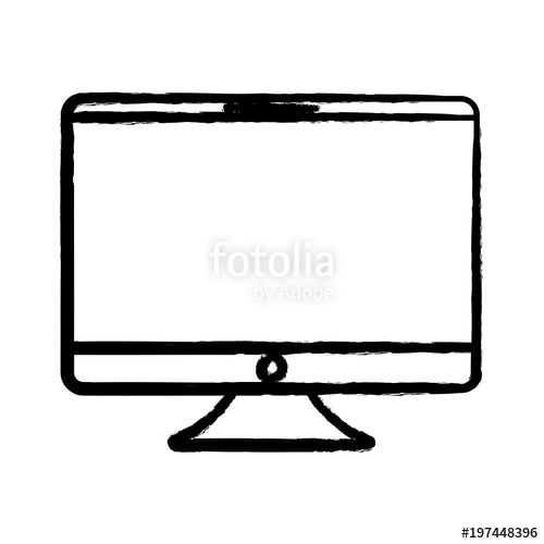500x500 Sketch Of Computer Monitor Icon Over White Background, Vector - Monitor Sketch