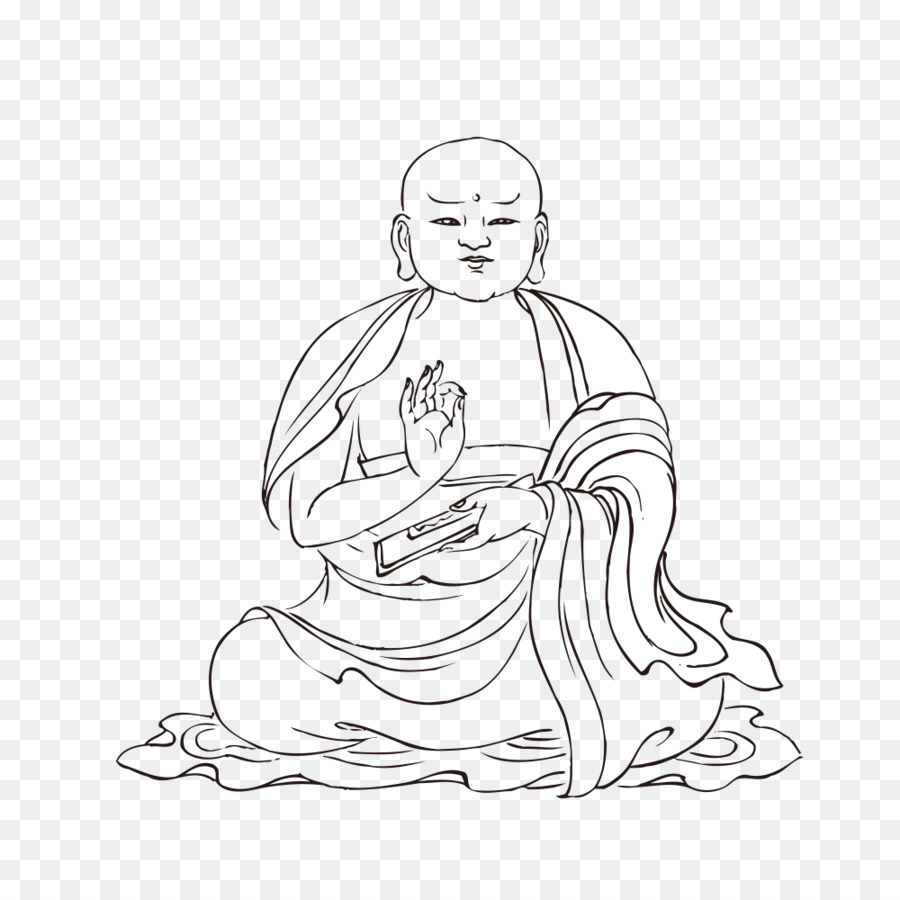 900x900 Line Art Buddhism Sketch - Monk Sketch