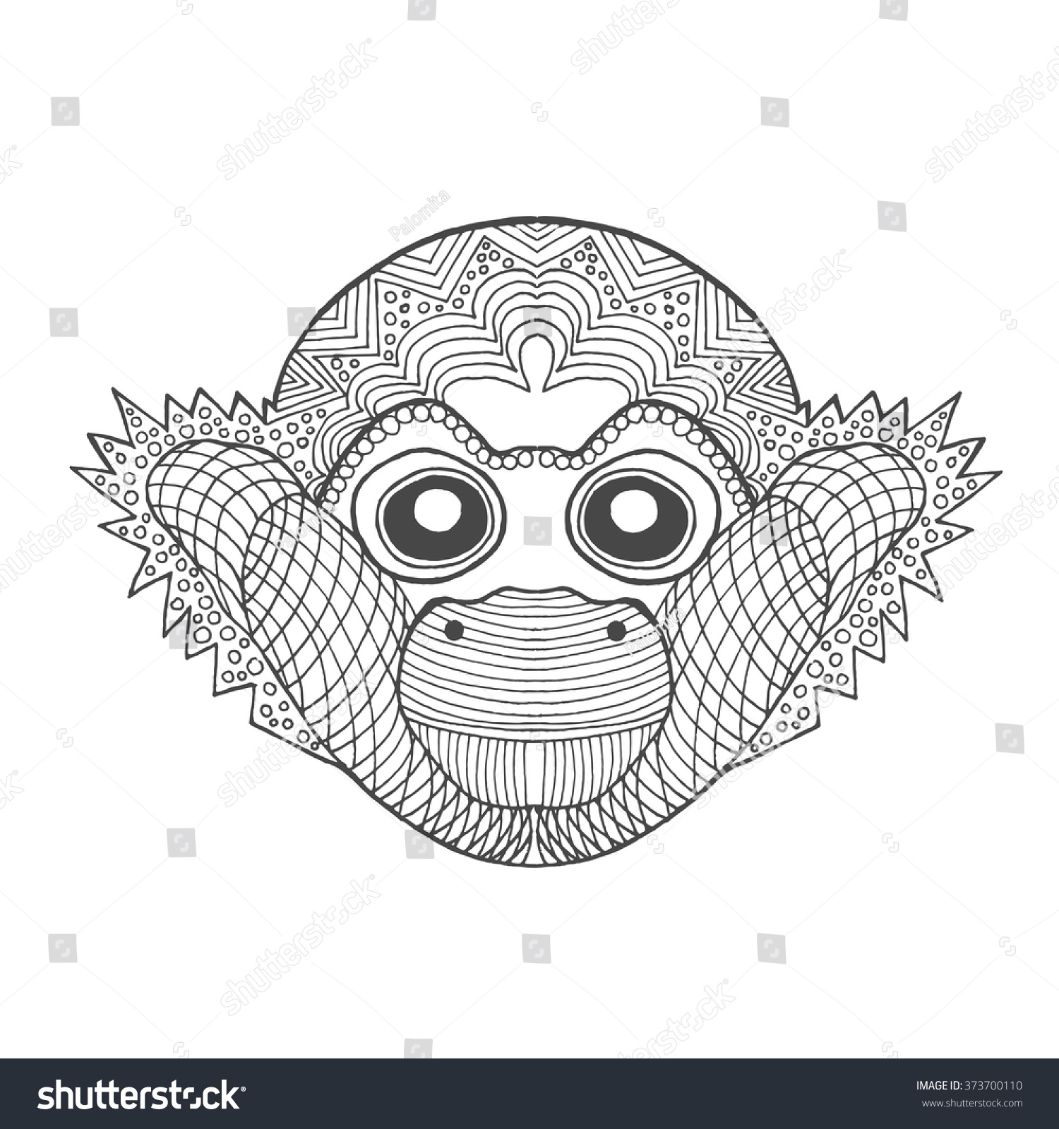 1500x1600 Indian Monkey Face Sketch Cute Monkey Black White Hand Drawn Stock - Monkey Face Sketch