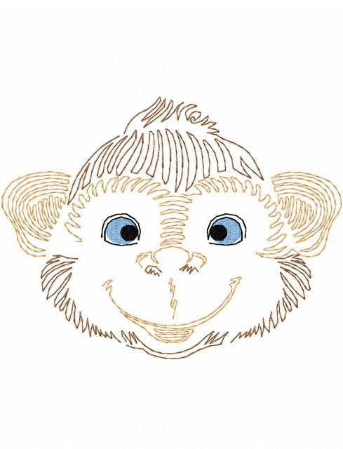 489x640 Monkey Face Color Work Embroidery Design - Monkey Face Sketch