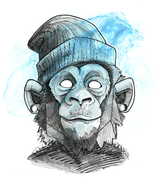 524x611 Watercolor Monkey Face On Student Show - Monkey Face Sketch
