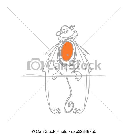 450x470 Funny Monkey Sketch For Your Design. Vector Illustration Clipart - Monkey Sketch