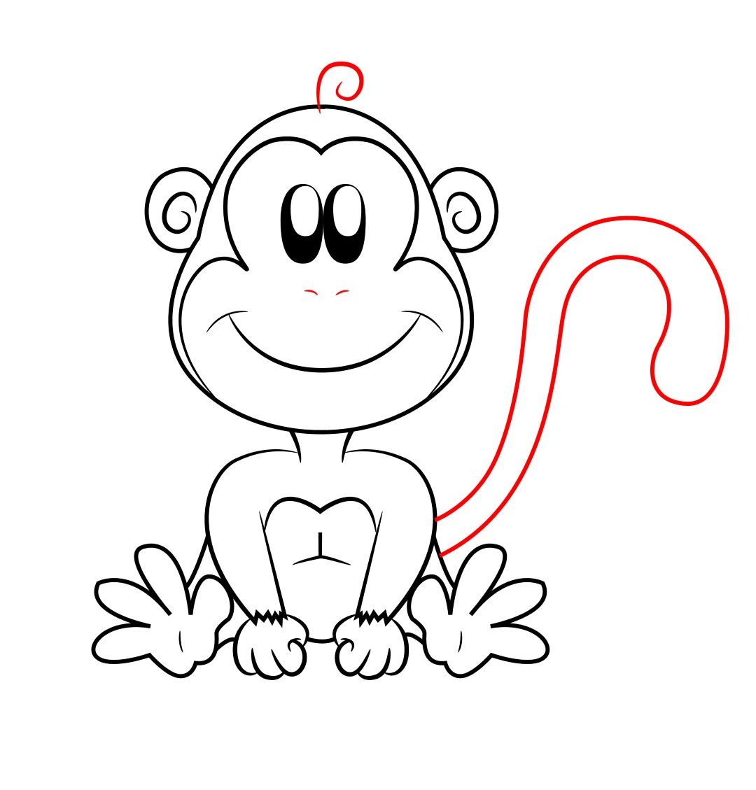 1080x1129 How To Draw A Cartoon Monkey Art Class Drawings - Monkey Sketch Cartoon
