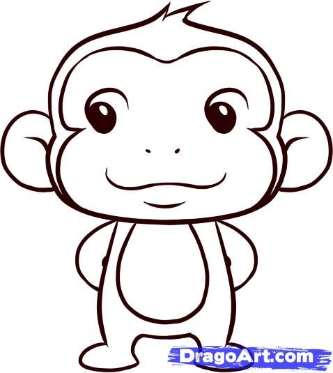 478x535 How To Draw A Simple Monkey, Step By Step, Forest Animals, Animals - Monkey Sketch Cartoon