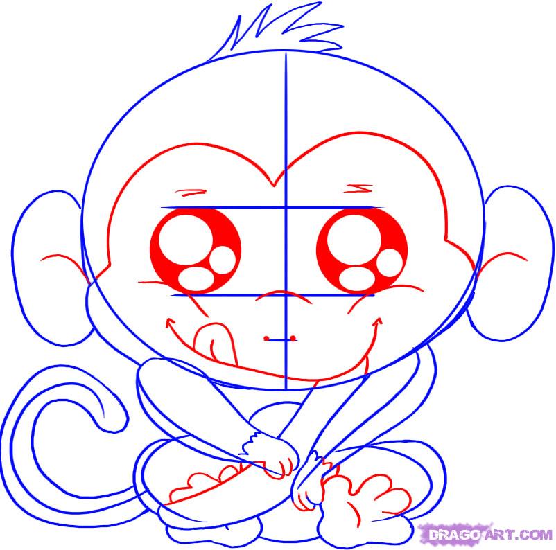 802x794 Drawn Animal Baby Monkey - Monkey Sketch Easy