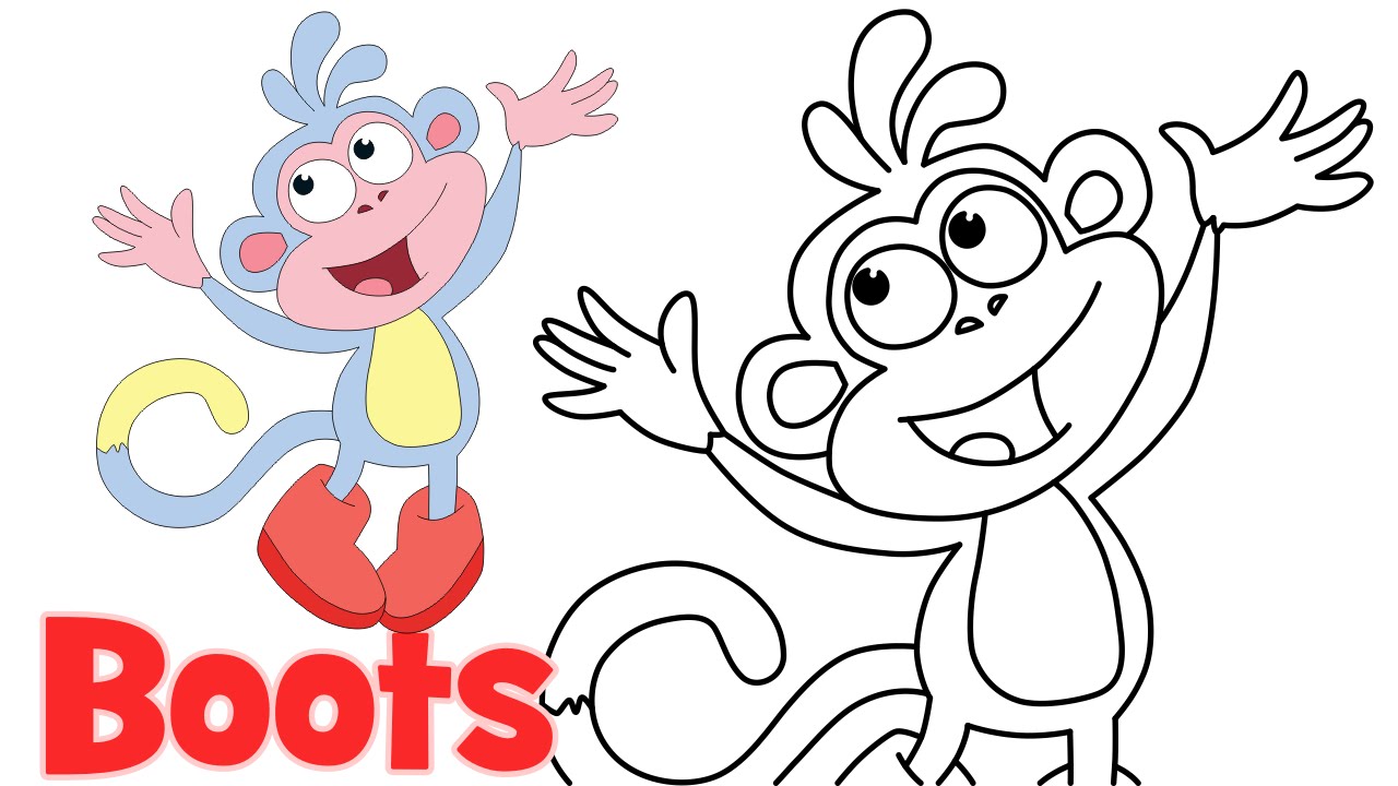 1280x720 How To Draw Cartoons Boots Dora The Explorer Characters Step By - Monkey Sketch For Kids