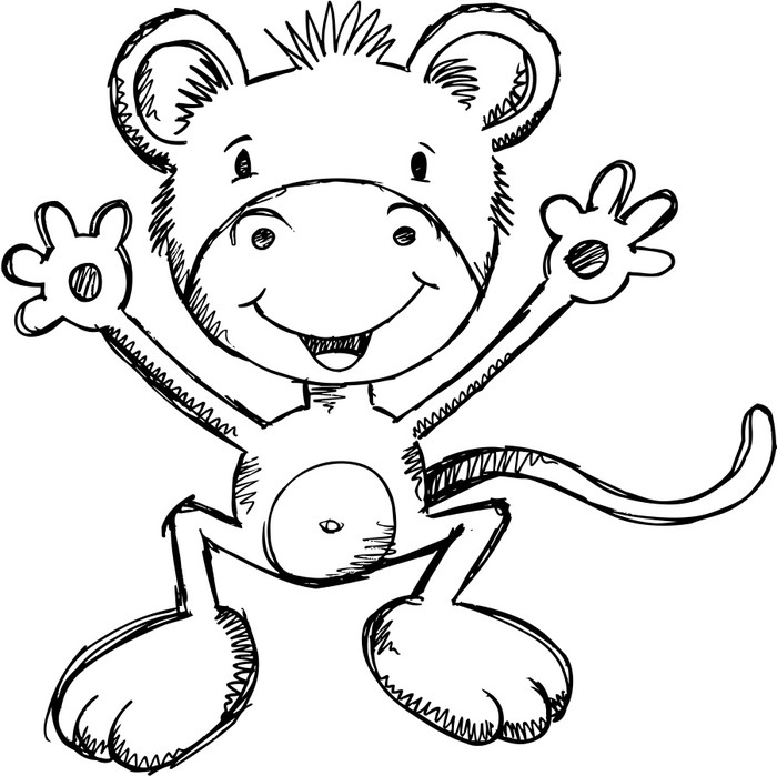 700x699 Cute Sketch Monkey Illustration Art Wall Mural We Live - Monkey Sketch Images