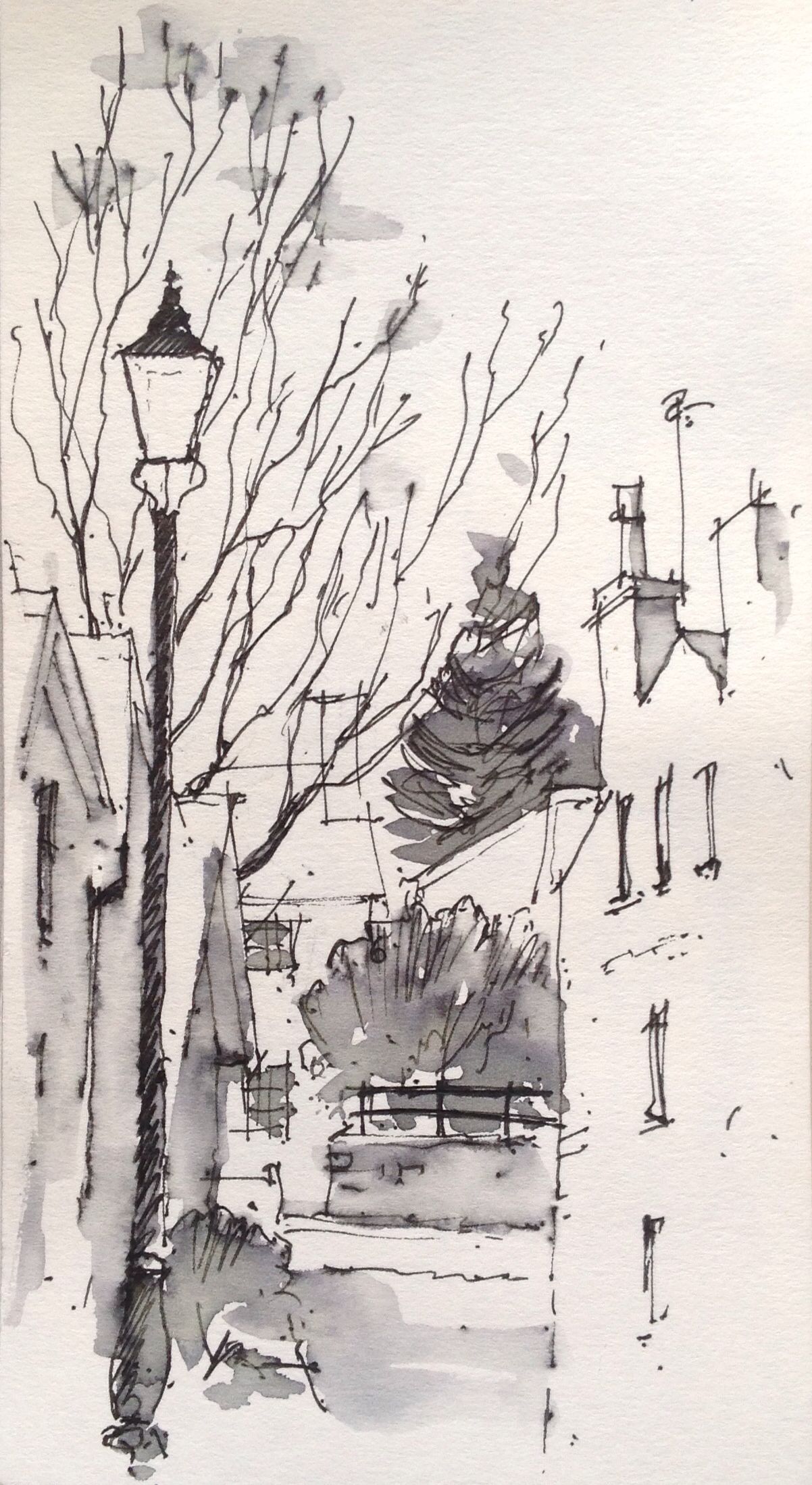 1202x2198 Good Monochromatic Ink And Watercolor Quick Sketch Architectural - Monochromatic Sketch