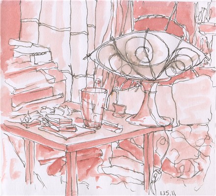 440x398 Monochromatic Wash Over Ink Contour Drawing Chris Carter Artist - Monochromatic Sketch