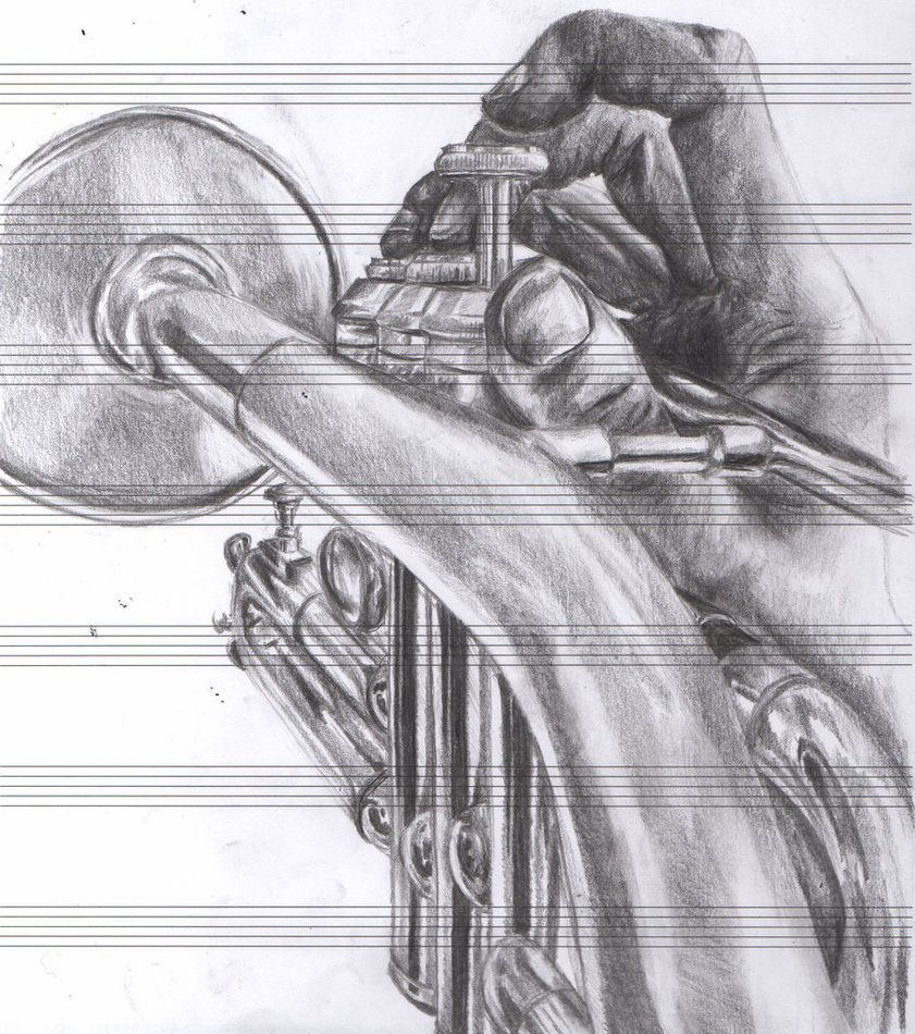 841x950 Monochromatic Drawing On Music Paper Let The Trumpet Sound! In - Monochromatic Sketch