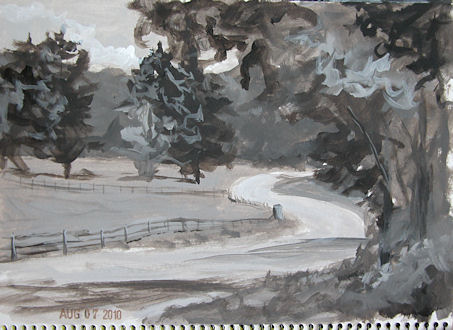 453x330 Hudson Valley Sketches Road Beside The Red Barns - Monochrome Sketches