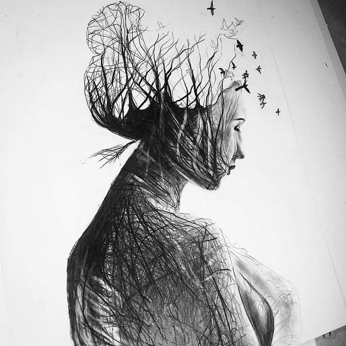 700x700 I Personify Mother Nature In My Pencil Drawings Bored Panda - Monochrome Sketches
