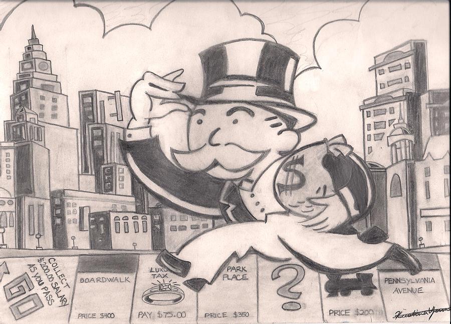 900x647 Mister Monopoly Drawing By Kristina Youn - Monopoly Sketch